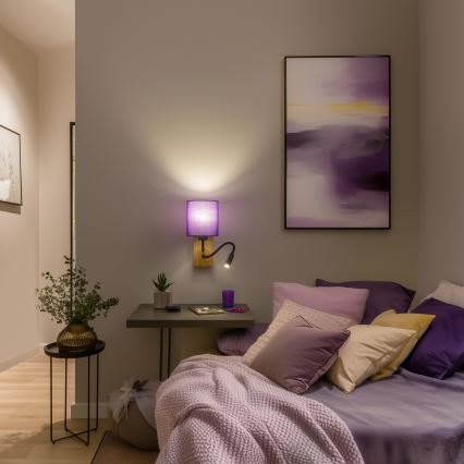 Lampă LED flexibilă de perete Brilagi NUBILA WOOD 1xE27/25W/230V + LED/3W stejar/mov