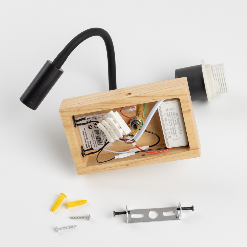 Lampă LED flexibilă de perete Brilagi NUBILA WOOD 1xE27/25W/230V + LED/3W stejar/mov