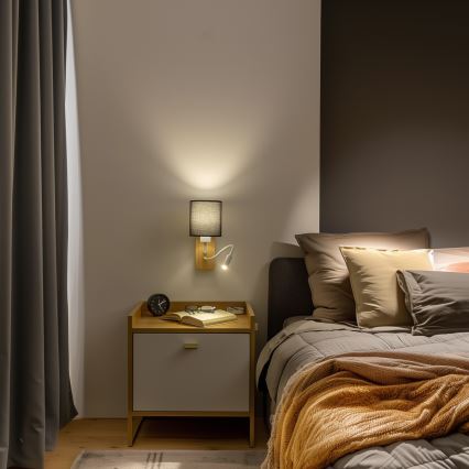 Lampă LED flexibilă de perete Brilagi NUBILA WOOD 1xE27/25W/230V + LED/3W stejar/negru