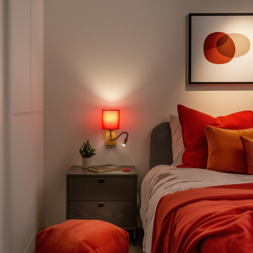 Lampă LED flexibilă de perete Brilagi NUBILA WOOD 1xE27/25W/230V + LED/3W stejar/roșu