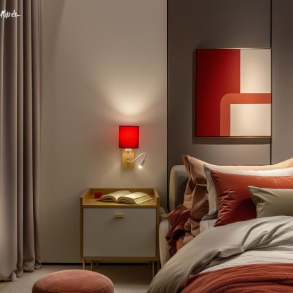 Lampă LED flexibilă de perete Brilagi NUBILA WOOD 1xE27/25W/230V + LED/3W stejar/roșu