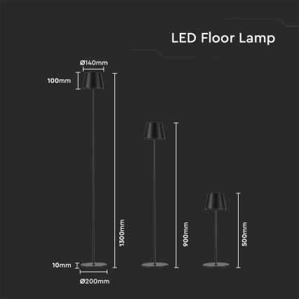 Lampă de podea LED reîncărcabilă reglabilă 3 în 1 LED/4W/5V 4400 mAh 3000K IP54 negru