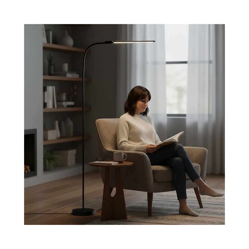 Lampă LED de podea dimabilă TEILO, 14W, 230V, 3000/4000/6000K, neagră