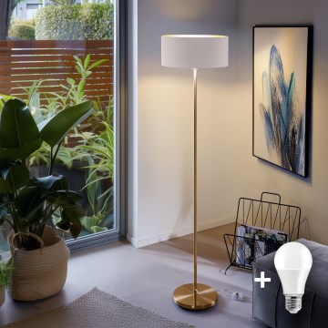 Lampă LED de podea TUNJA, 1xE27/20W/230V, Ø 38 cm, auriu/alb