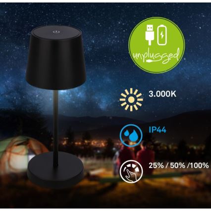 Lampă LED reîncărcabilă dimabilă de masă de exterior Briloner 7423015 LED/2,6W/5V IP44 2000 mAh black