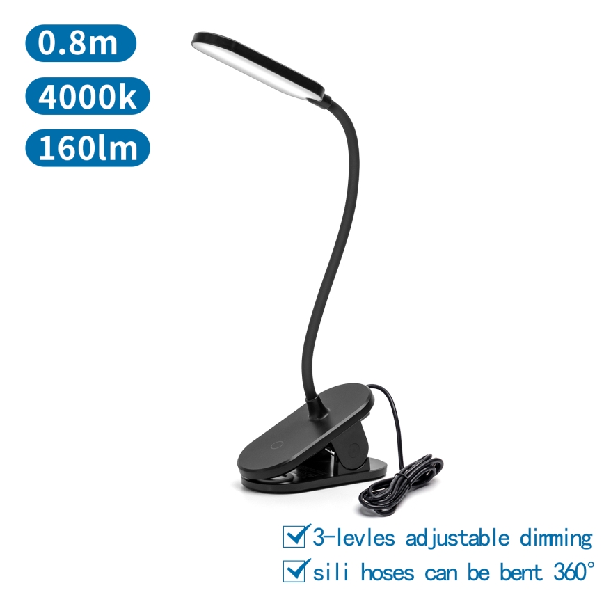 Lampă LED dimabilă de masă cu clemă Aigostar LED/2,5W/5V negru