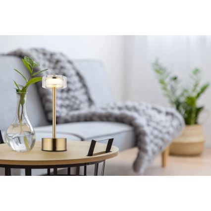 Lampă LED tactilă reîncărcabilă dimabilă de masă Globo LED/2,5W/3,7V 2700/4000/6500K 1800mAh alamă