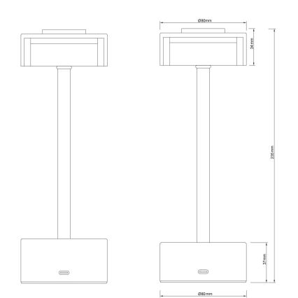 Lampă LED tactilă reîncărcabilă dimabilă de masă Globo LED/2,5W/3,7V 2700/4000/6500K 1800mAh mat