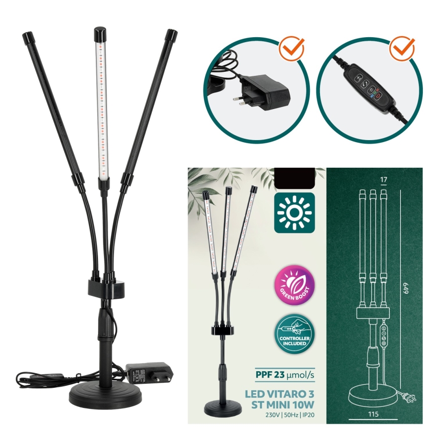 Lampă LED flexibiă dimabilă de masă pentru creșterea plantelor Brilagi VITABLOOM 3xLED/10W/230V negru