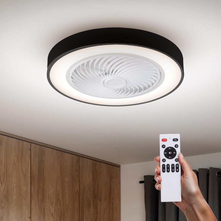 Brilagi - Lampă de tavan LED reglabilă cu ventilator, 30W/230V, 3000–6500K, Ø 50 cm, negru + telecomandă