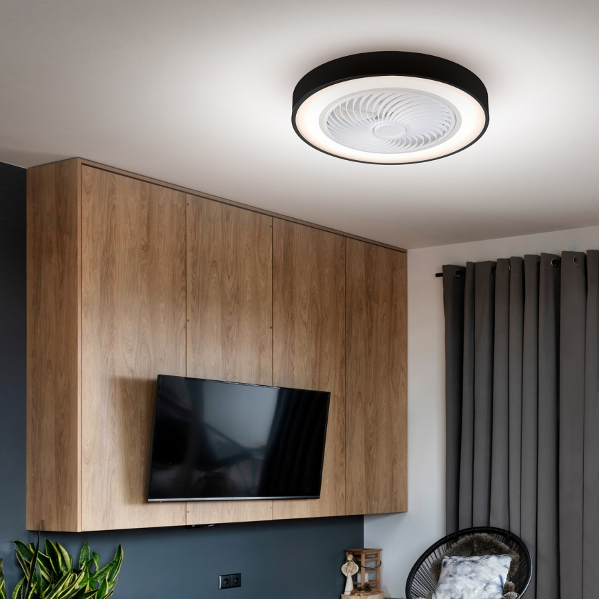 Brilagi - Lampă de tavan LED reglabilă cu ventilator, 30W/230V, 3000–6500K, Ø 50 cm, negru + telecomandă