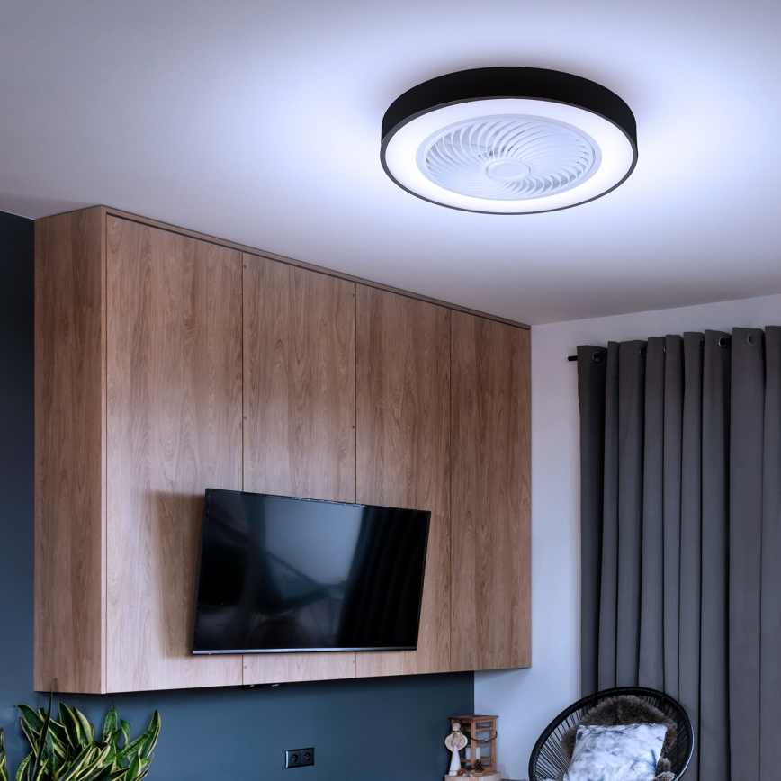 Brilagi - Lampă de tavan LED reglabilă cu ventilator, 30W/230V, 3000–6500K, Ø 50 cm, negru + telecomandă