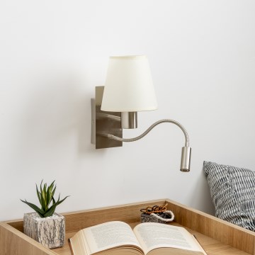 Lampă LED flexibilă de perete Brilagi 1xE27/25W/230V+LED/3W crom mat/crem