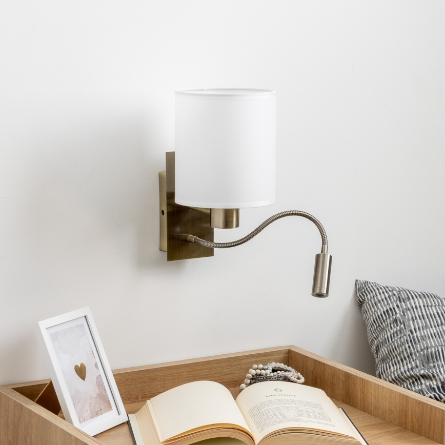 Lampă LED flexibilă de perete Brilagi NUBILA 1xE27/25W/230V + LED/3W alamă/alb