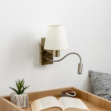 Lampă LED flexibilă de perete Brilagi NUBILA 1xE27/25W/230V + LED/3W alamă/crem