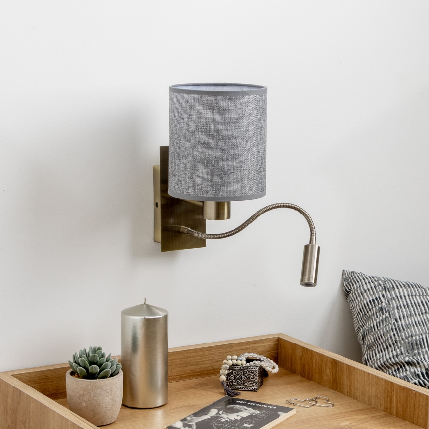 Lampă LED flexibilă de perete Brilagi NUBILA 1xE27/25W/230V + LED/3W alamă/gri
