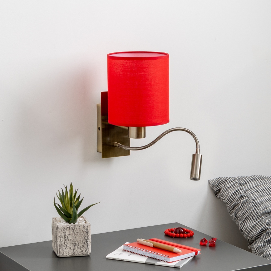 Lampă LED flexibilă de perete Brilagi NUBILA 1xE27/25W/230V + LED/3W alamă/roșu