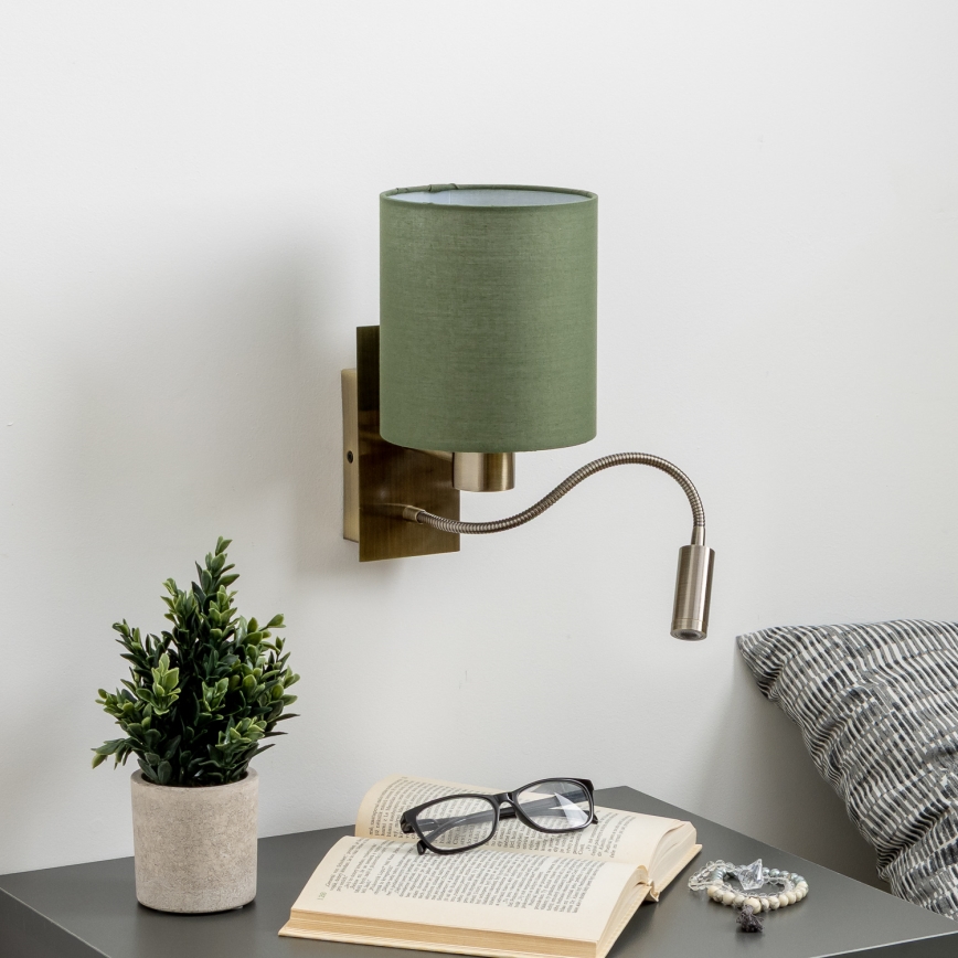 Lampă LED flexibilă de perete Brilagi NUBILA 1xE27/25W/230V + LED/3W alamă/verde