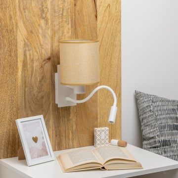 Lampă LED flexibilă de perete Brilagi NUBILA 1xE27/25W/230V + LED/3W alb/maro deschis