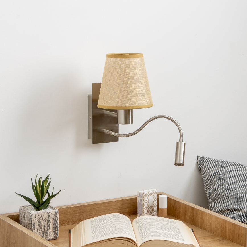 Lampă LED flexibilă de perete Brilagi NUBILA 1xE27/25W/230V + LED/3W crom mat/maro deschis