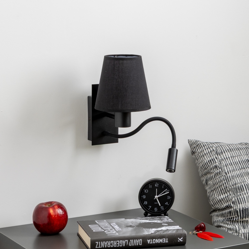 Lampă LED flexibilă de perete Brilagi NUBILA 1xE27/25W/230V + LED/3W negru