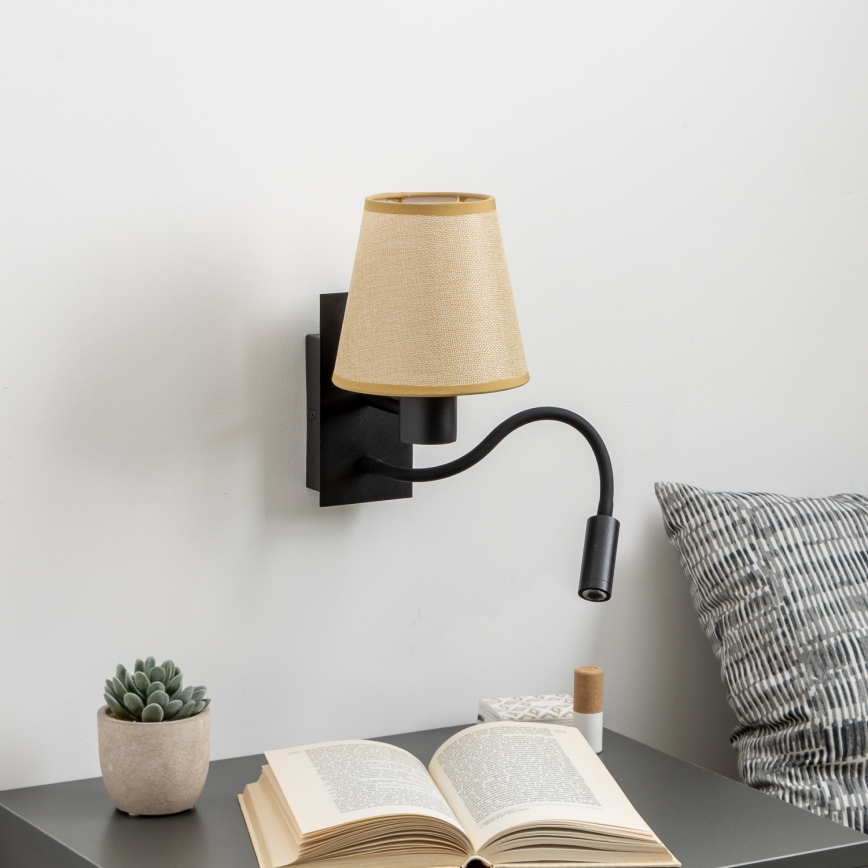 Lampă LED flexibilă de perete Brilagi NUBILA 1xE27/25W/230V + LED/3W negru/maro deschis