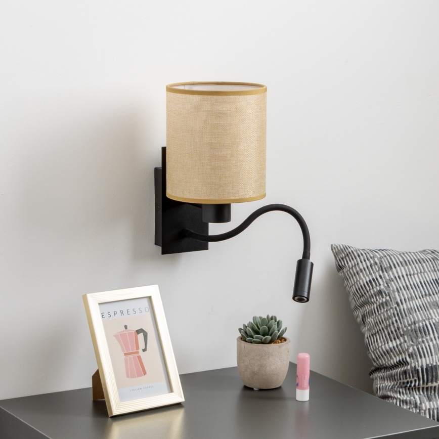 Lampă LED flexibilă de perete Brilagi NUBILA 1xE27/25W/230V + LED/3W negru/maro deschis