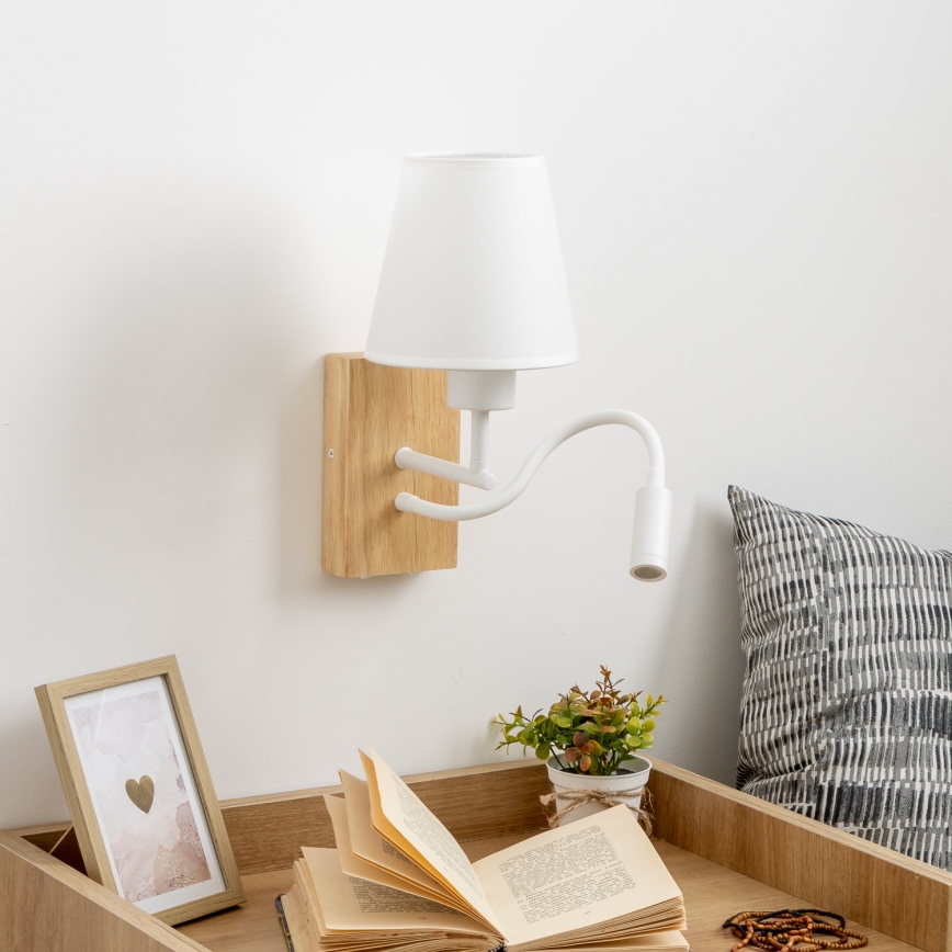 Lampă LED flexibilă de perete Brilagi NUBILA WOOD 1xE27/25W/230V + LED/3W stejar/alb