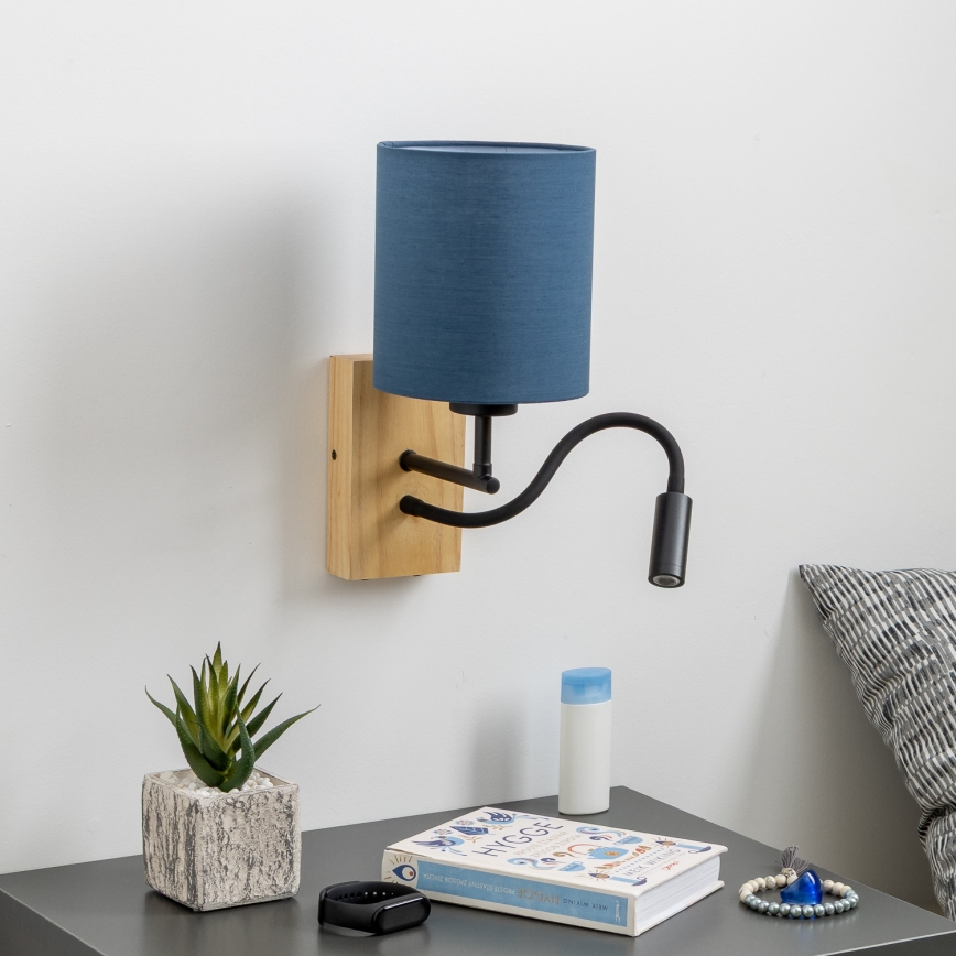 Lampă LED flexibilă de perete Brilagi NUBILA WOOD 1xE27/25W/230V + LED/3W stejar/albastru închis