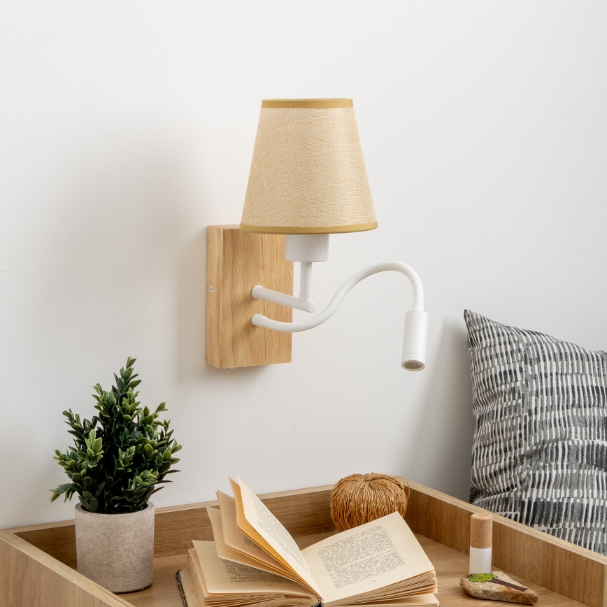 Lampă LED flexibilă de perete Brilagi NUBILA WOOD 1xE27/25W/230V + LED/3W stejar/maro deschis