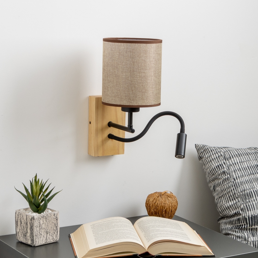 Lampă LED flexibilă de perete Brilagi NUBILA WOOD 1xE27/25W/230V + LED/3W stejar/maro