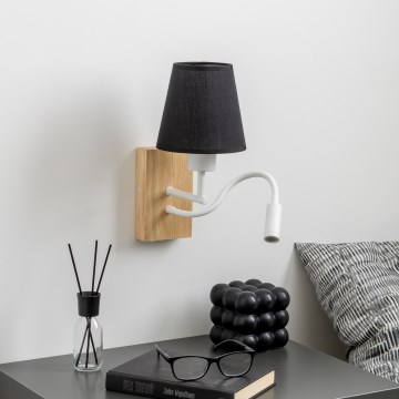 Lampă LED flexibilă de perete Brilagi NUBILA WOOD 1xE27/25W/230V + LED/3W stejar/negru
