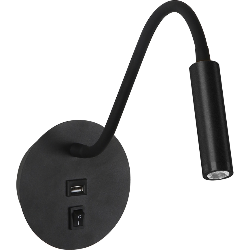 Lampă LED flexibilă de perete cu port USB Brilagi MAYA LED/3W/230V negru