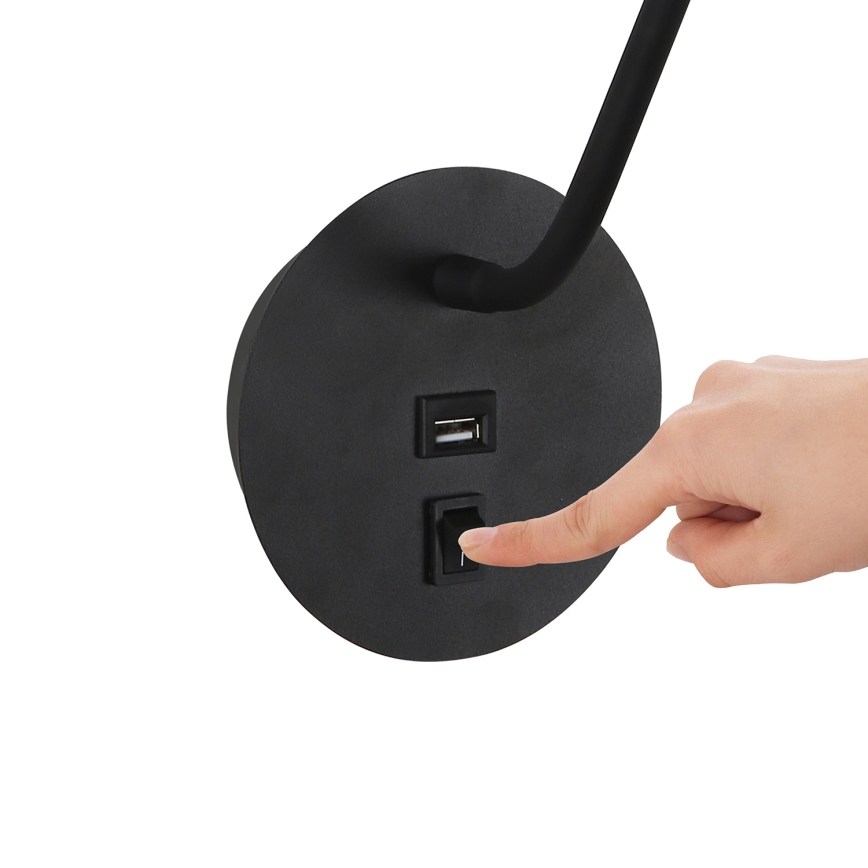 Lampă LED flexibilă de perete cu port USB Brilagi MAYA LED/3W/230V negru