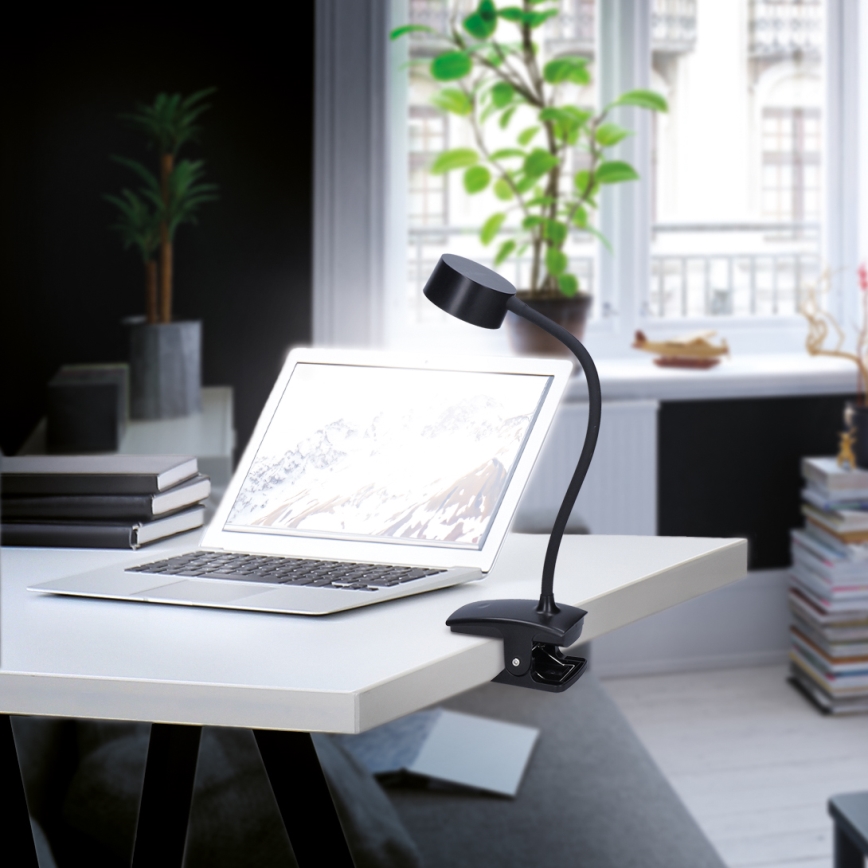 Lampă LED flexibilă reîncărcabilă dimabilă de masă cu clemă LED/2W/1800 mAh 3000/4000/6500K negru