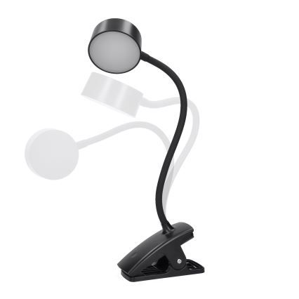 Lampă LED flexibilă reîncărcabilă dimabilă de masă cu clemă LED/2W/1800 mAh 3000/4000/6500K negru