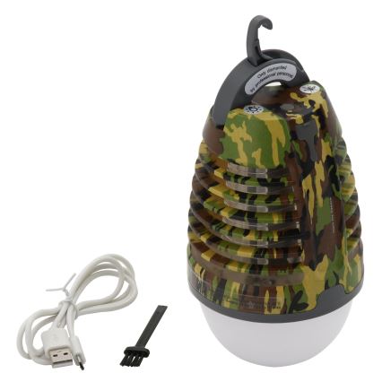 Lampă LED portabilă reîncărcabilă cu capcană pentru insecte LED/2W/3,7V 1800 mAh IPX4 camuflaj