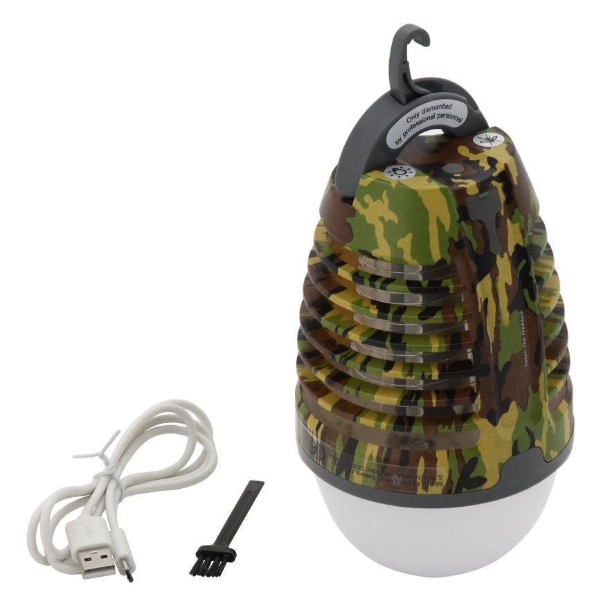 Lampă LED portabilă reîncărcabilă cu capcană pentru insecte LED/2W/3,7V 1800 mAh IPX4 camuflaj
