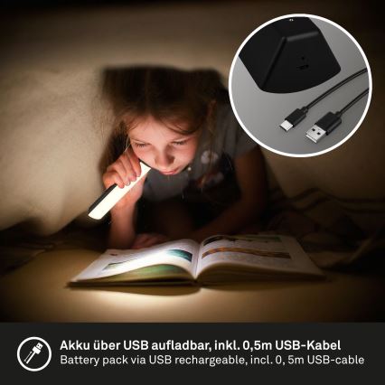Lampă LED reîncărcabilă tactilă dimabilă de masă de exterior 2 în 1 Briloner 7474-015 LED/7W/5V 2200 mAh USB 3000K IP44 negru
