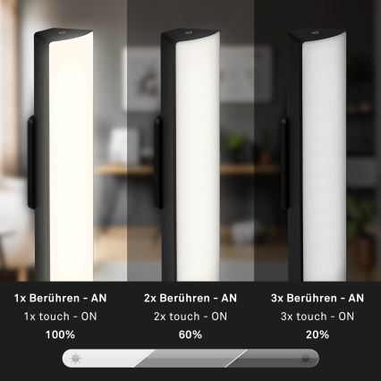 Lampă LED reîncărcabilă tactilă dimabilă de masă de exterior 2 în 1 Briloner 7474-015 LED/7W/5V 2200 mAh USB 3000K IP44 negru