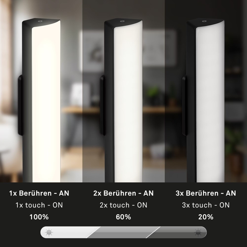 Lampă LED reîncărcabilă tactilă dimabilă de masă de exterior 2 în 1 Briloner 7474-015 LED/7W/5V 2200 mAh USB 3000K IP44 negru