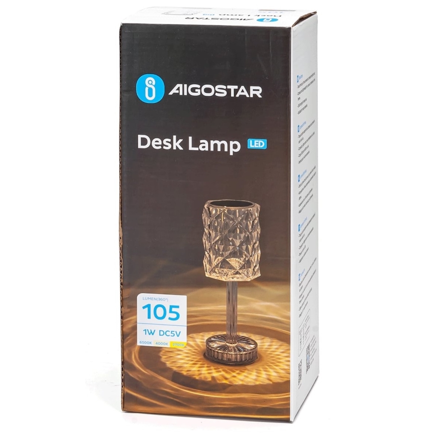 Lampă LED reîncărcabilă dimabilă de masă Aigostar LED/1W/5V 2700/4000/6500K 1800mAh 26 cm