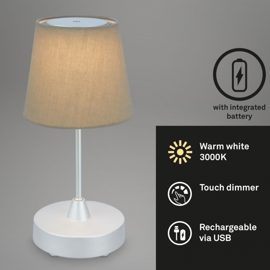Lampă LED reîncărcabilă dimabilă de masă de exterior Brilo LED/3W/5V IP44 argintiu/bej