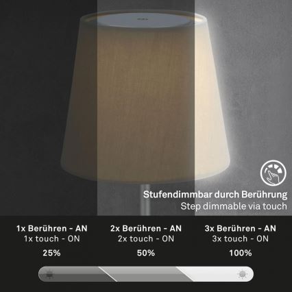 Lampă LED reîncărcabilă dimabilă de masă de exterior Brilo LED/3W/5V IP44 argintiu/bej