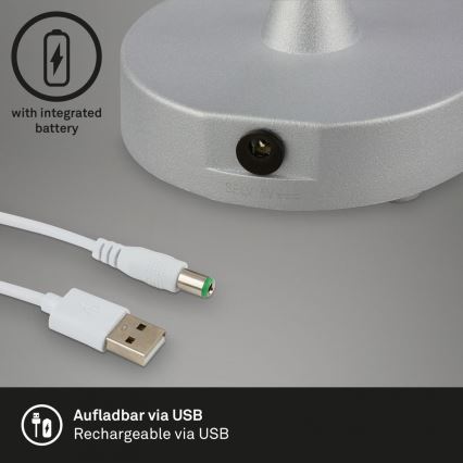 Lampă LED reîncărcabilă dimabilă de masă de exterior Brilo LED/3W/5V IP44 argintiu/bej