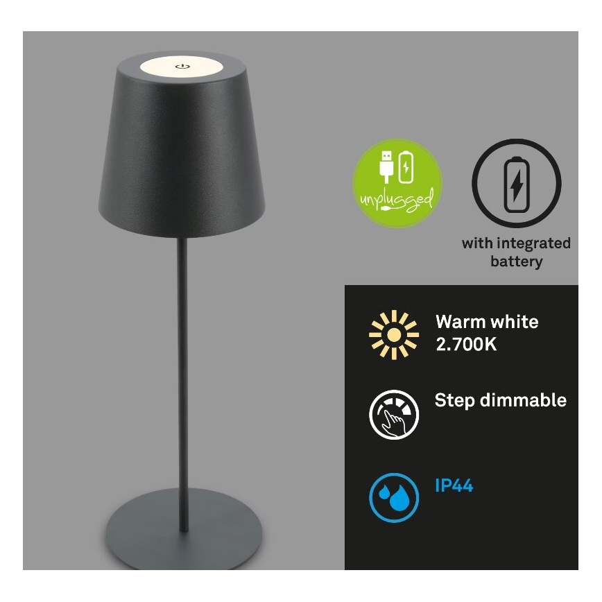 Lampă LED reîncărcabilă dimabilă de masă de exterior 2 în 1 Briloner 7508015 LED/2,5W/5V IP44 antracit