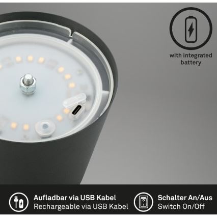 Lampă LED reîncărcabilă dimabilă de masă de exterior 2 în 1 Briloner 7508015 LED/2,5W/5V IP44 antracit