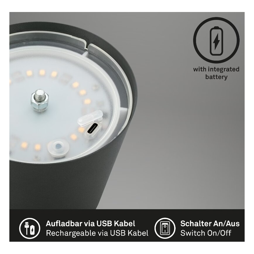 Lampă LED reîncărcabilă dimabilă de masă de exterior 2 în 1 Briloner 7508015 LED/2,5W/5V IP44 antracit