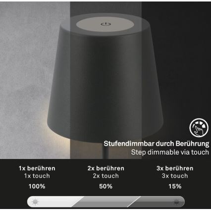 Lampă LED reîncărcabilă dimabilă de masă de exterior 2 în 1 Briloner 7508015 LED/2,5W/5V IP44 antracit