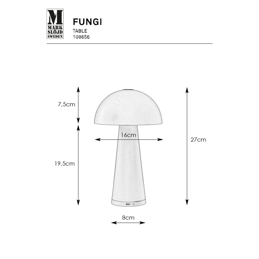 Lampă LED reîncărcabilă dimabilă Markslöjd 108656 FUNGI LED/1,5W/5V IP44 alb